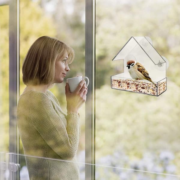 Fuglefoderhus til vindue - 2 stk. Hængende fuglehus - Fuglefoderhus - Transparent m/ sugekop