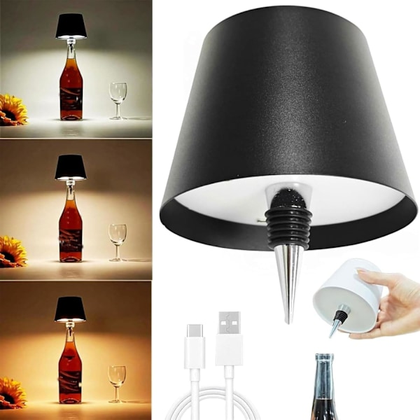Trådløs LED-flaskelampe for vin (Svart) Svart Svart Svart