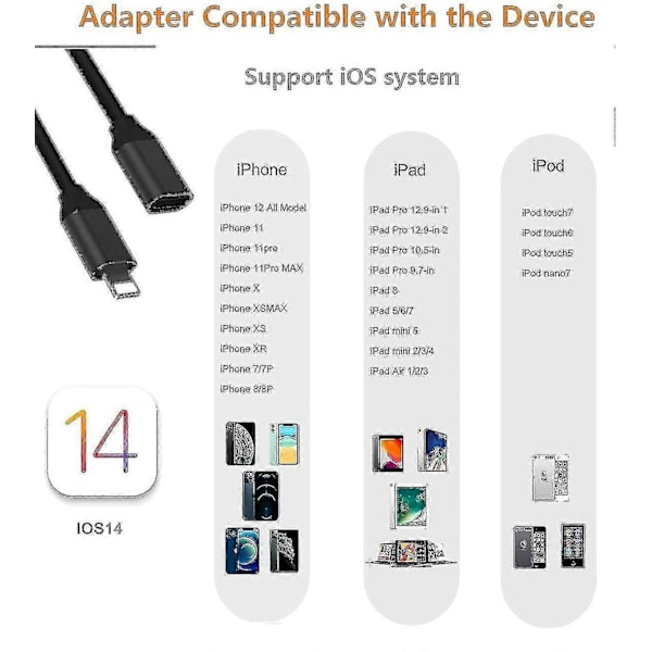 Lightning-kabel Forlengelse 1,8m Kompatibel med Iphone Ipad, Apple Mfi-Sertifisert Iphone Forlengelseskabel Hunn til Hann Kontakt -WELLNGS