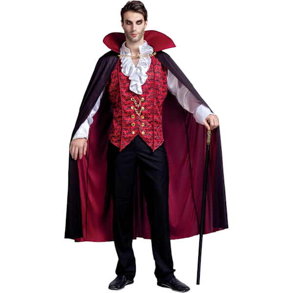 Renæssance & Middelalderlig Skræmmende Deluxe Vampyr Kostume Til Halloween Mænds Rollespil Synder & Cosplay Röd XL