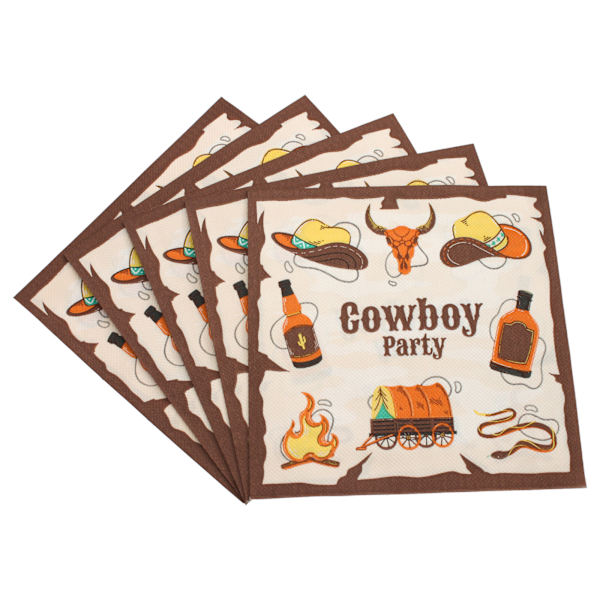 Sarja, jossa 40 värikästä paperiservettiä - Lännen cowboy -servetit, syntymäpäivä, häät, pöytäkoriste, sukukokous