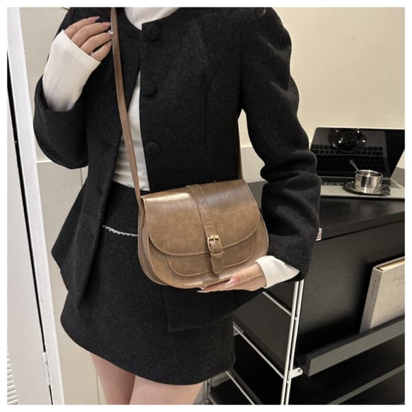 PU Lædertaske Retro Skuldertaske SORT Black