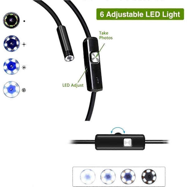 3-in-1 Endoskooppitarkastuskamera, Teollinen endoskooppikamera, HD-kamera, 5,5 mm vedenpitävä linssi, 6 LED-valoa, 3-in-1 USB-liitäntä - WELLNGS
