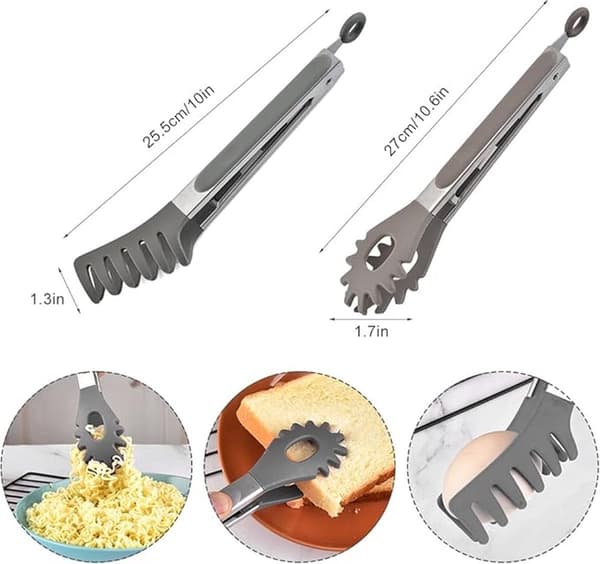 2x Spaghetti Tang - Køkkentang - Serveringstang - Grilltang - Rustfrit stål & Silikone