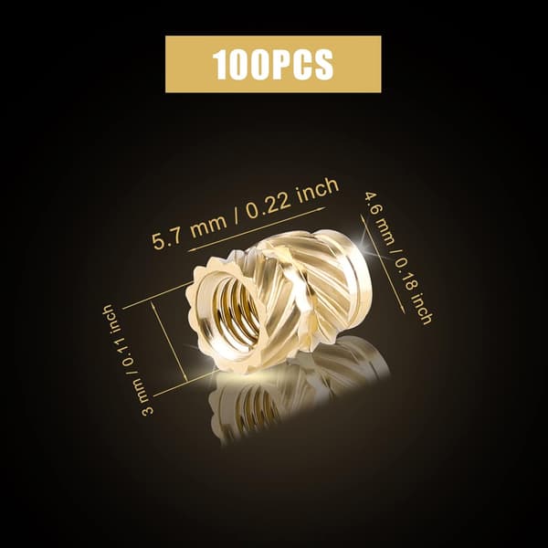 M3 kierreinsertit - 100 kpl M3x5.7 messinkikierreholkit -Sta