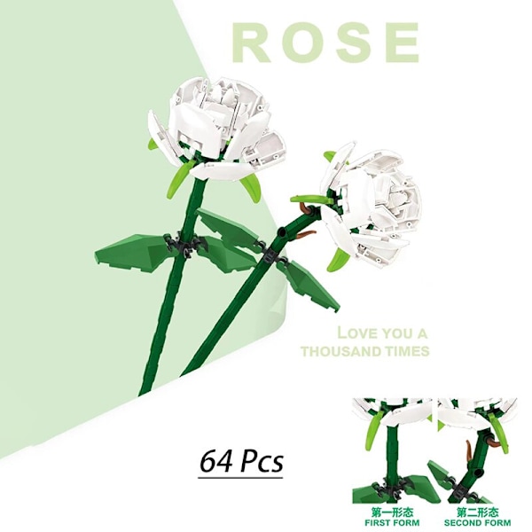 Rosa MOC Byggeklosser Leke Valentinsdag DIY Murstensett Pargave Kjærlighetserklæring Blomsterspråk Første Kjærlighet only flower 34Pcs