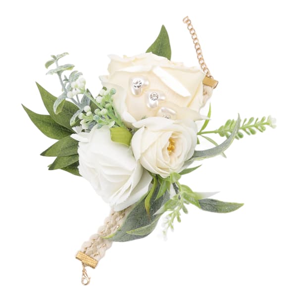 Håndledsblomster til bryllup, brud, håndledsblomst, dekorative hvide roser og grønne blade til bal 0.1