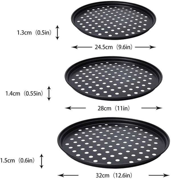 3 stk. - Pizzapander - rund pizzabakke - pizzabageplade - bageplade - runde bageplader m/ non