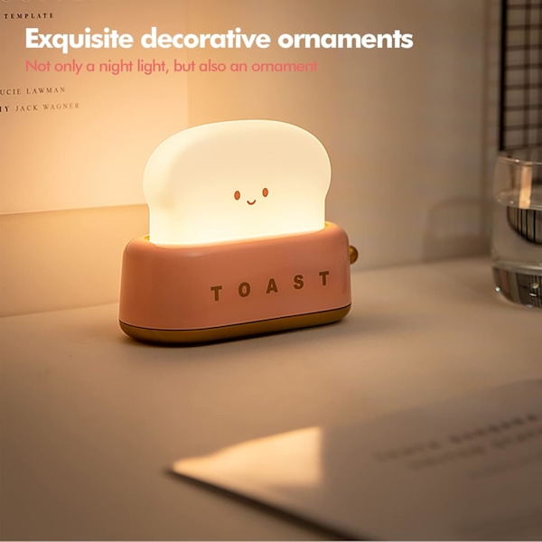 Brödrostlampa, Uppladdningsbar Leende Ansikte Toastbröd Söt Brödrostformad Rumdekor Liten Nattlampa för Sovrum, Sängbord, Vardagsrum - Rosa