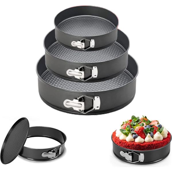 3-delt rundt springformssæt - Rund bageform - Kageform - Non-stick bageform