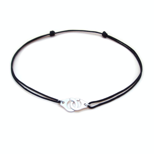 Halsband - Choker - Silverfärgade Handbojor - Svart Snöre - Justerbart, ZQKLA
