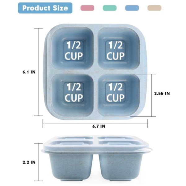 4-pakning Snackbokser, Bento-bokser med 4 rom for barn og voksne, Matbokser med inndeling for skolen (Grønn/Blå/Rosa/Hvit)