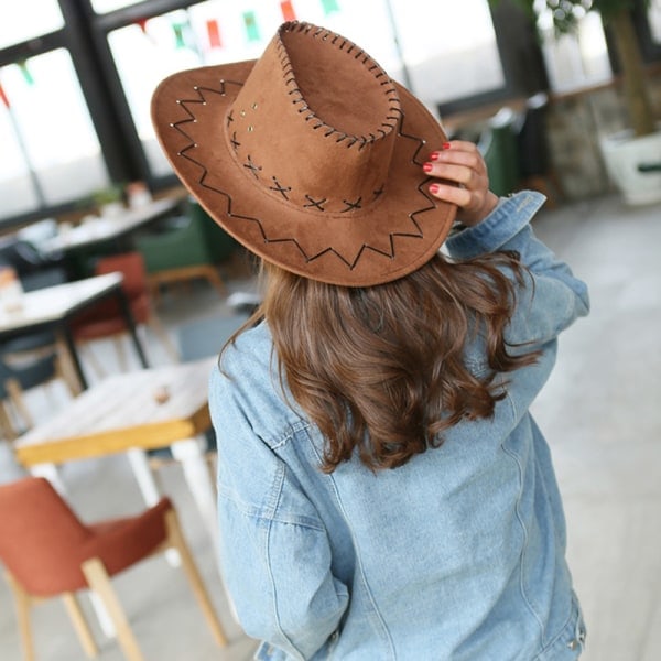 Western Cowboyhatt med buet kant, solhatt for småbarn, utendørs, ferie, Brun 56-58cm Brun Brown 56-58cm