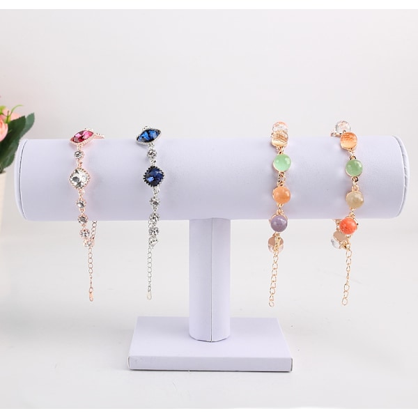 Armbåndsholder, Klokke, Fløyelsarmbånd Display Stativ, T-formet Displayholder for Smykker Armbånd Klokke Display White leather