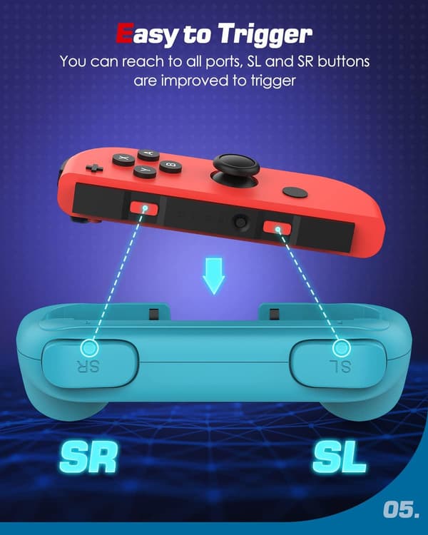 2-pakks styrekontrollgrep for Switch/Switch OLED-modell (2021)/Switch OLED-modell (2021) Joy-Con (rød og blå)