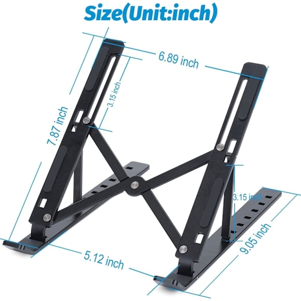 Bærbar computer stand, justerbar computer stand i aluminium, bærbar computer holder til MacBook Pro/Air, HP, Sony, Dell, alle 10-15,6 tommer bærbare computere sort