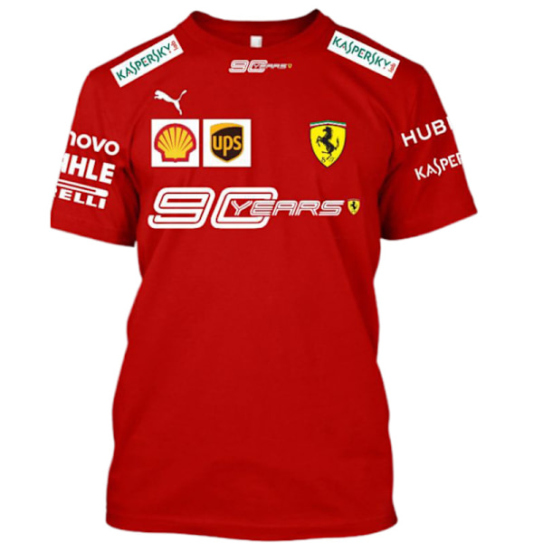 Ny F1 Ferrari racingdrakt lagversjon avslappet rund hals kort ermet topp rød rød red XL