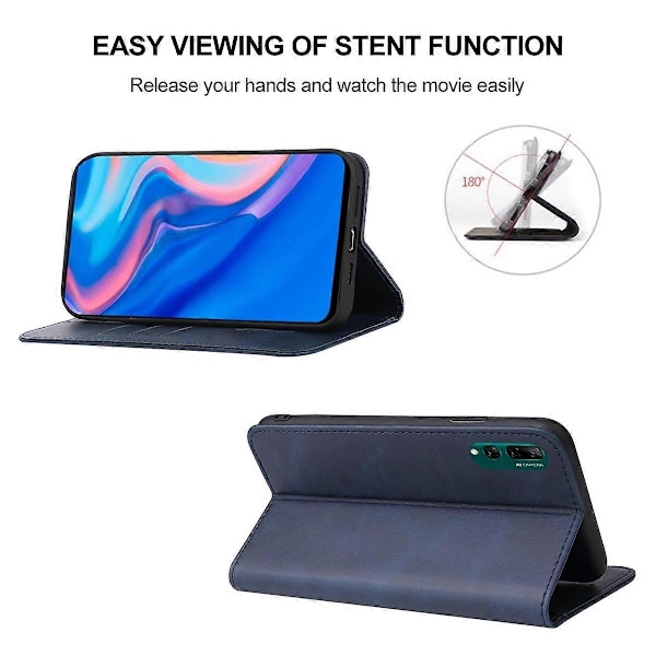 Kompatibelt med Huawei Y9 Prime 2019 Magnetisk Stängning Läder Telefonfodral - WELLNGS Blue