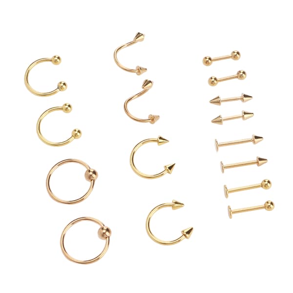 Nese studs sett i rustfritt stål, utsøkte forskjellige former, trygge, glatte, polerte overflater, nese studs for kvinner, gull 0.2