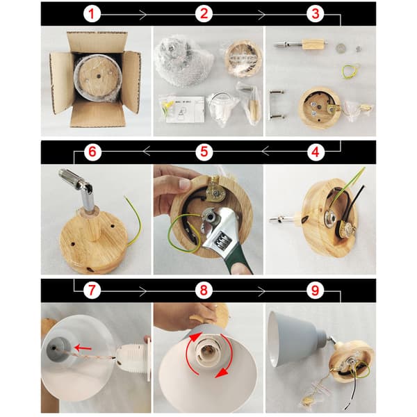 Træ sengelampe med træksnor, hvid white