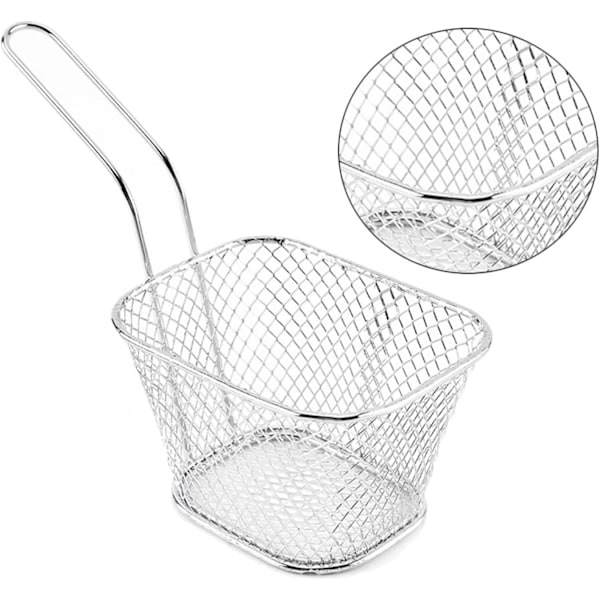 4 x Rustfrie pommes frites-kurver for servering med håndtak, nettfransk pommes frites-friteringskurv for reker løkringer