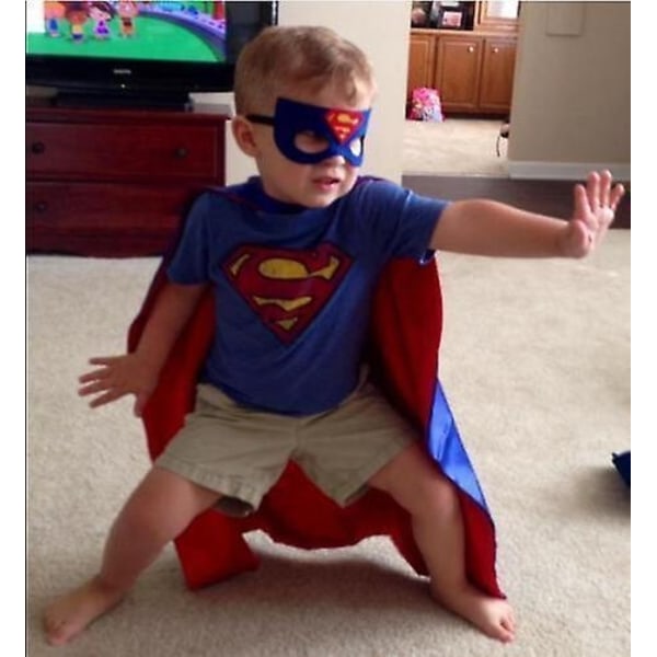 Barn Pojkar DC Avengers Superhjälte Superman Kappa med Ögonmask Cosplay Kostym-WELLNG Blue Superman