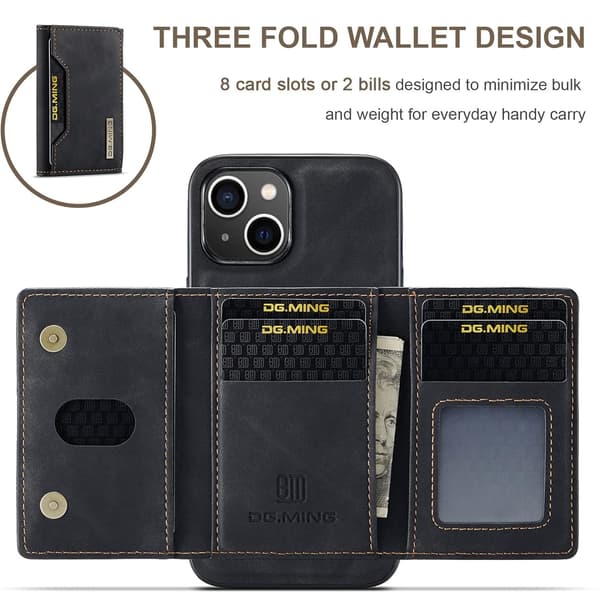 Wallet Case for iPhone 16, iPhone 16 (6.1 inch) Case, iPhone 16 Leather Case with Detachable Card Holder, Black
