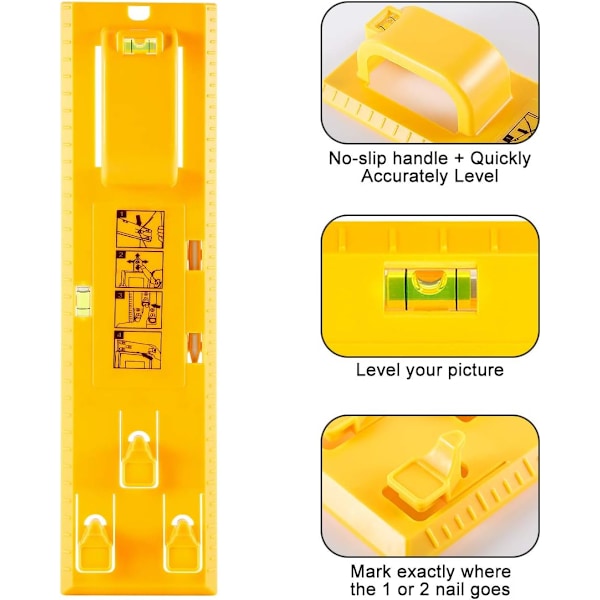 Bildeopphengsverktøy med nivå Enkelt rammebilde Henger Veggmonteringsett (Gult opphengsverktøy)