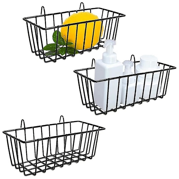 3 Wire Baskets, Wall Grid Panel Hanging Wire Baskets, Wall Storage Cabinets and Display Baskets