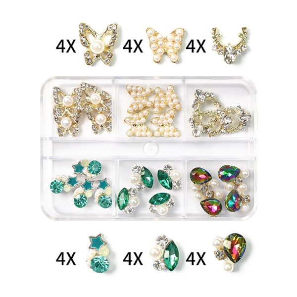 Planet Nail Art Charm Kaari/Sydän Muoto Kynnet Strassi Jalokivi Kristalli, 3D Kynsitaide Koristelu Metalli Kynsi Kynnet Kynsitaide Korut 12- Perfet 12