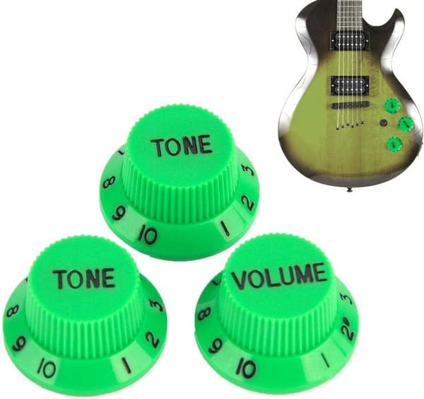 Gitarrknoppar 3-pack volym- och tonkontrollknoppar, hållbar plast, enkel installation för elgitarr, grön, för scen och studio