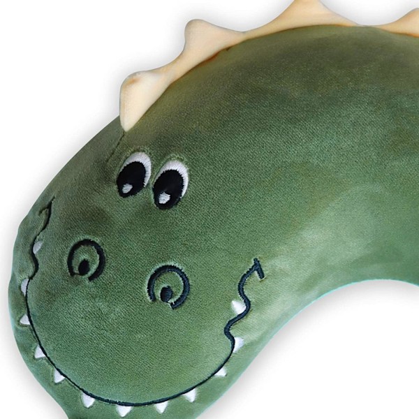 Söt resekudde för barn och vuxna, ren memory foam U-formad nackkudde med tvättbart överdrag, bekvämt huvudstöd resetillbehör, dinosaurie Crocodile