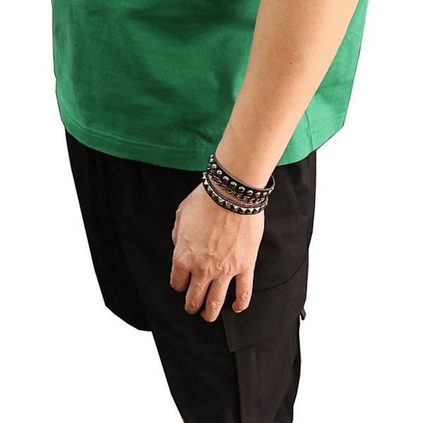 Punkarmband för Män och Kvinnor - Gotiskt Svart Läderarmband med Nitar och Nitmanschetter, Justerbart Flerlagersarmband