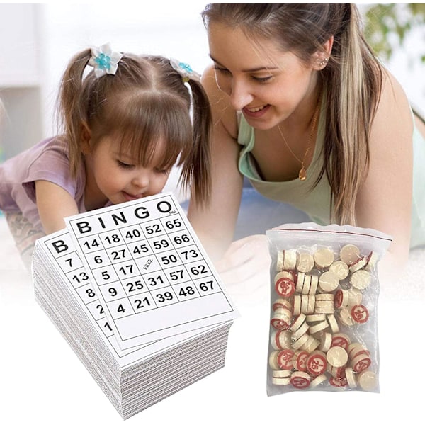 Bingo-plattor för vuxna och barn, klassiska pappersbingo-plattor med 40 bingoplattor och 75 brickor, roliga sällskapsspel