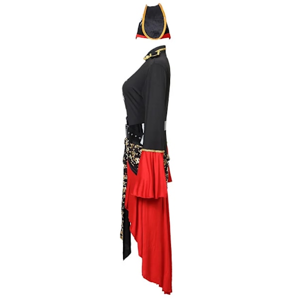 Kvindes Caribbean Pirate Captain Kostume Halloween Cosplay Outfit Gothic Jack Depp Fancy Role Play Polyester Rojo XXL