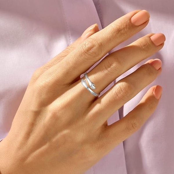 S925 Sterling Silver Hug Ring för kvinnor tonårsflickor justerbar Ri