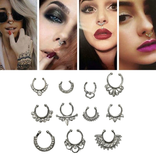 Berlock Fake Septum Clicker Crystal Næsering Guld