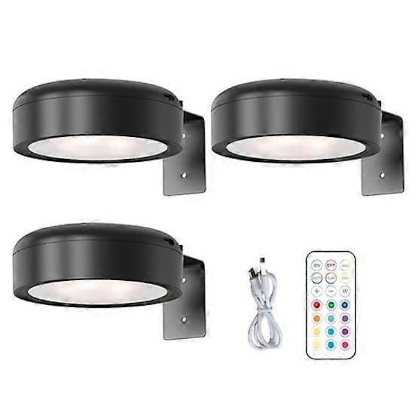 Vægmonteret trådløs billedlampe med fjernbetjening, dæmpbar, batteridrevet, justerbar 13-farvers RGB-malerilampe - Perfekt sort【DH】 black black 3pcs