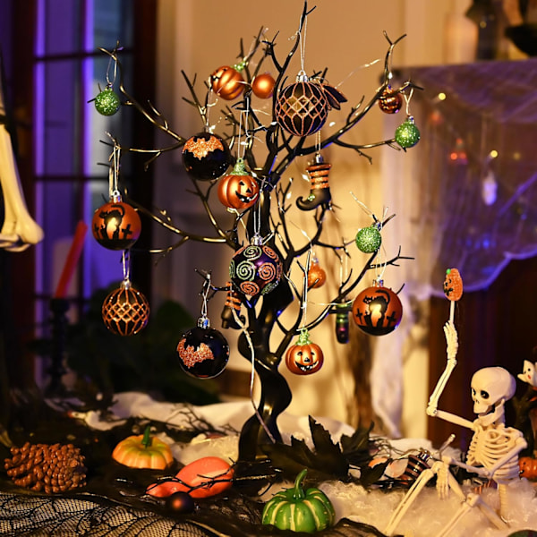 40 Halloween-trepynt, VarianyaBaubles Spøkelses- og Gresskarpynt, Uknuselig Sett, 4 fot Tre, Høytidsdekorasjon Oransje og Lilla Orange&purple