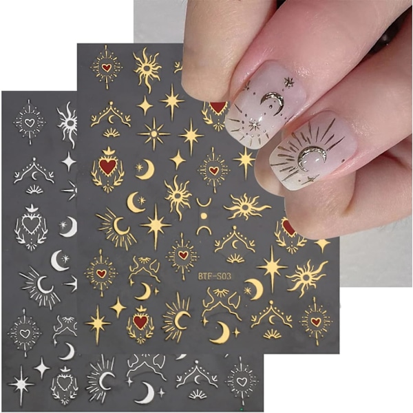 Moon Star Nail Stickers 9 ark Nail Art Stickers Decals Självhäftande Nail Art Stickers Nail Dekoration Naglar Tillbehör