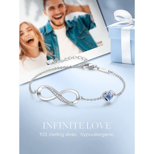 Kvinnors 925 Sterling Silver Infinity Heart Anklet Armband-Love