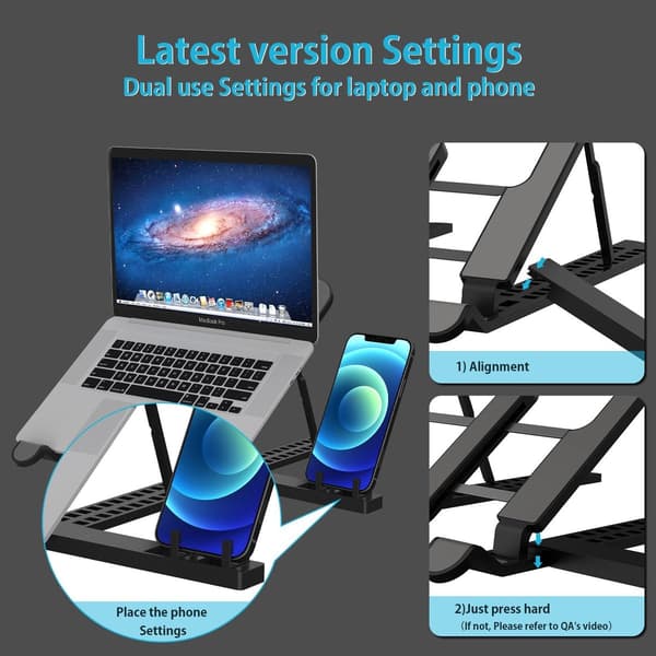Justerbart laptopstativ, foldbart aluminiumslegering og ABS, ventileret skridsikkert til rejser og hjemmekontor, 6–15,6 tommer laptops