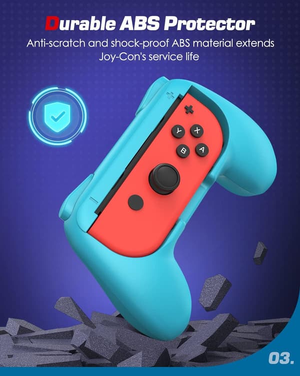2-pakks styrekontrollgrep for Switch/Switch OLED-modell (2021)/Switch OLED-modell (2021) Joy-Con (rød og blå)