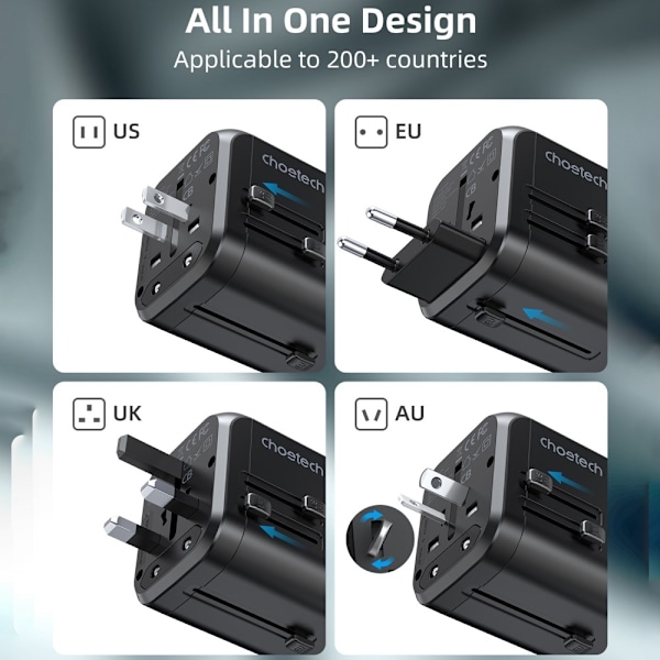 Choetech 35W PD Laddare 3x USB-A 1x USB-C Svart 216