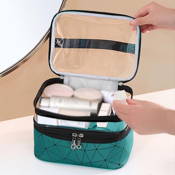 Makeup-tasker Dobbeltlag Rejsekosmetiktasker Organizer grøn green