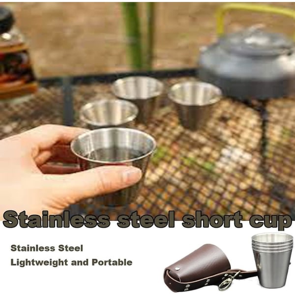 Rustfrie stål shotglass, bærbare camping shotglass med 2 etui, metall reise vinglass stammer for fest utendørs innendørs bbq camping