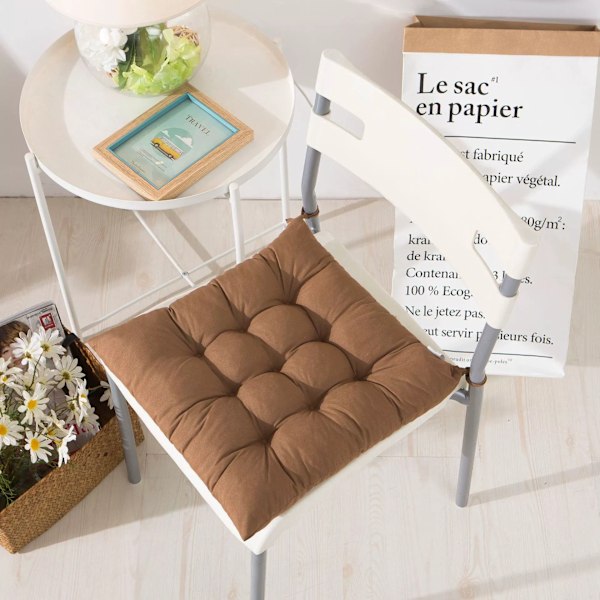 4 stk myke stolputer, stolputer med bånd, stolputer spisestue for hage uteplass kjøkken spisestue (40x40cm) Light brown