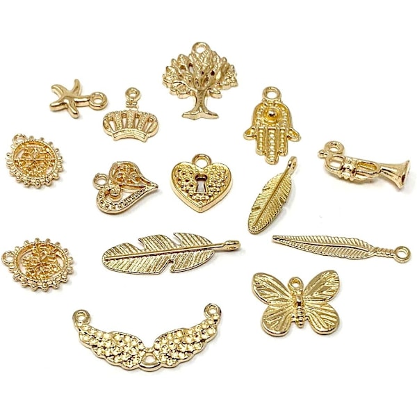 Grossist Bulk 50 stk. blandede guld charms vedhæng DIY til halskæder Armbånd Smykkefremstilling og håndværk - perfekt