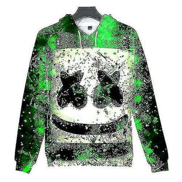 Barn Marshmello Neon Dj 3D-tryckt Hoodie Kappa Tröja Grön Grön Green 160cm (9-10Years)