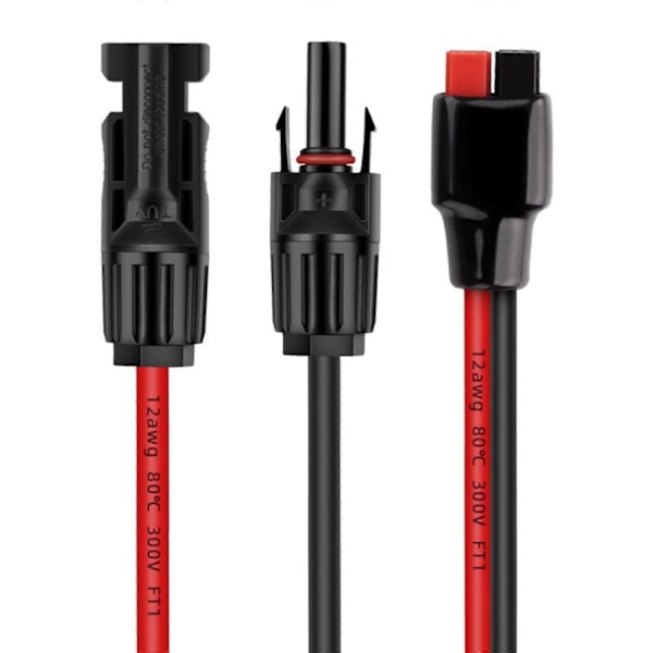 Förlängningskabel för solpaneler, 10AWG, med solkontakter för utomhussystem - WELLNGS 1 meter